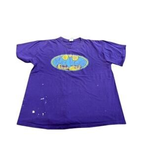 "BATMAN" Men's Purple T-Shirt Holes Paint Stains SZ XL Grunge Goth Tween Vintage